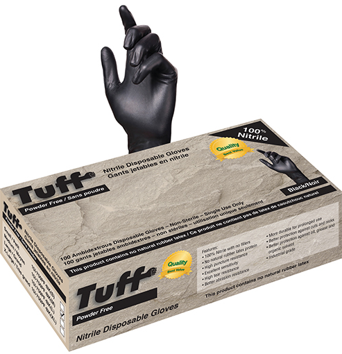 M Tuff Black Disposable Nitrile Gloves - Powder-Free 100/bx
