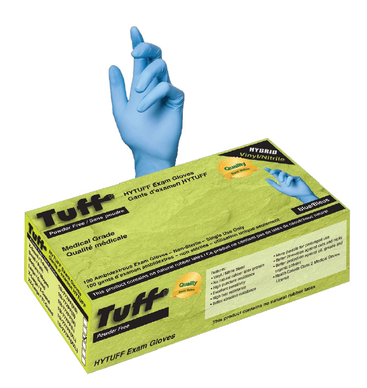 L Hytuff® Blue Hybrid Nitrile/Vinyl Exam Gloves, Medical Grade, PF